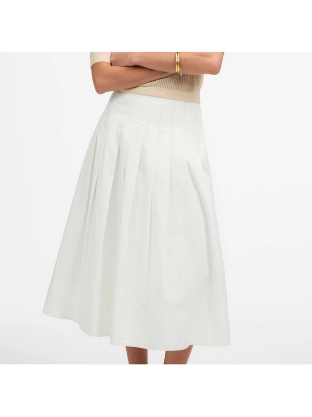 Madewell White Pleated Midi Skirt